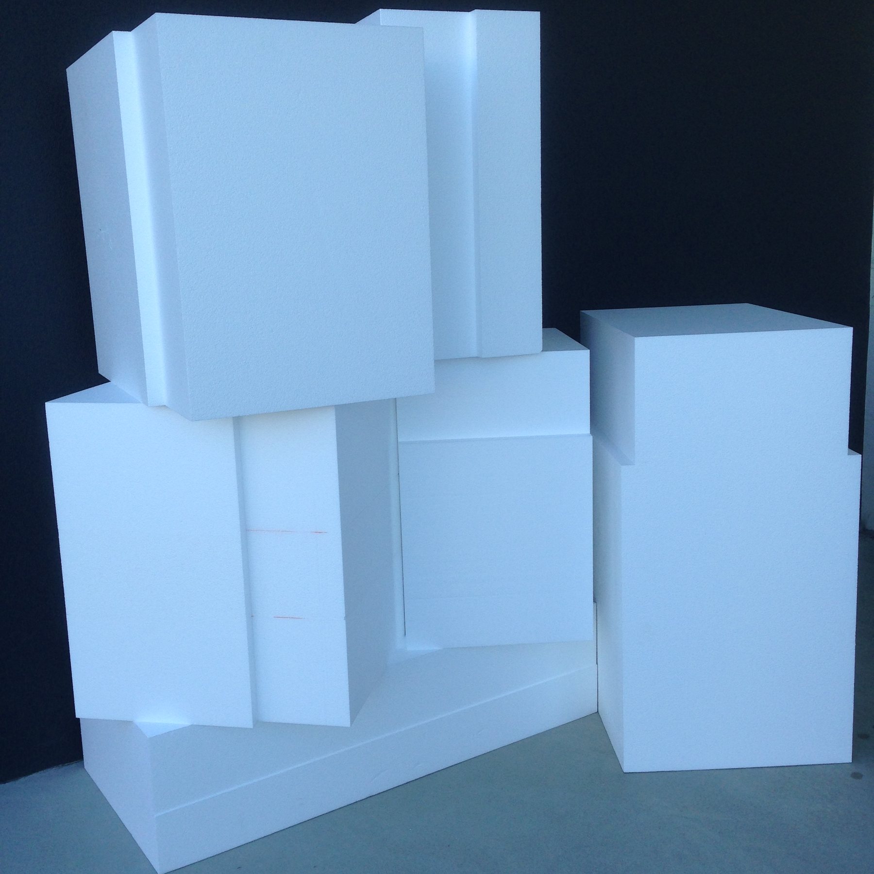 Polystyrene blocks and custom foam profiles in the workshop