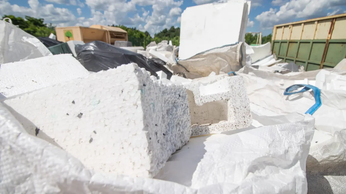 Clean EPS foam material prepared for recycling and reuse planning